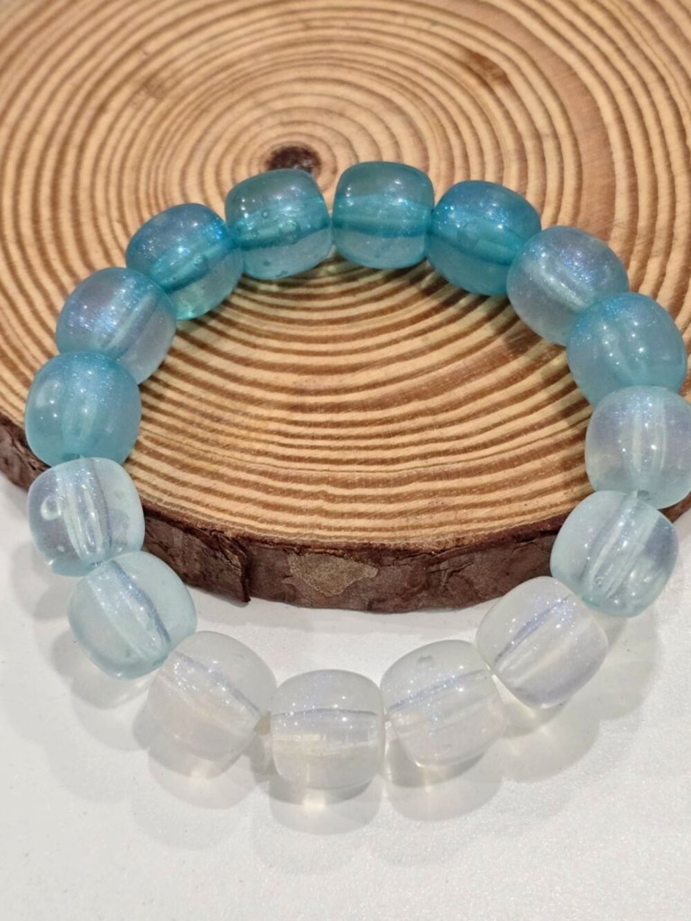 Handmade ✦ Blue Ombre Glow‑In‑The‑Dark Bracelet ✦ Sparkling 10mm Beads Stretchy - Picture 5 of 8